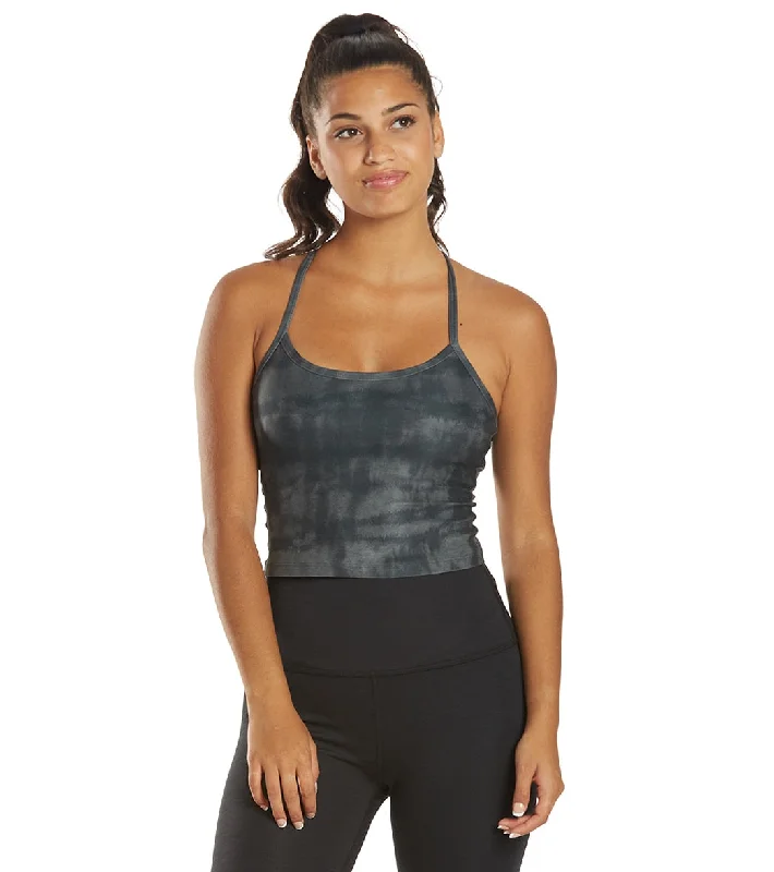 Beyond Yoga Spacedye Printed Slim Racerback Cropped Tank Silver Mist Striped Dye