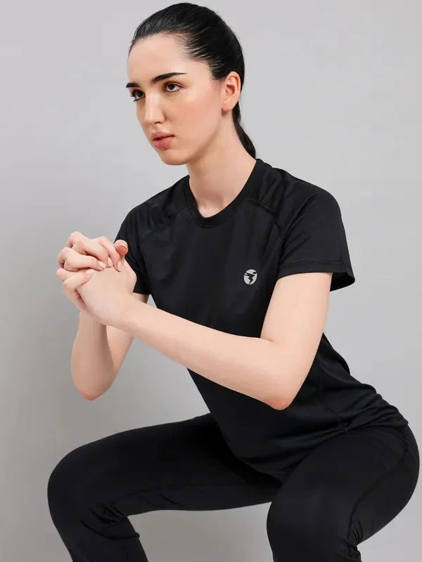 Women Solid Slim Fit Crew Neck T-shirt with TECHNO COOL+