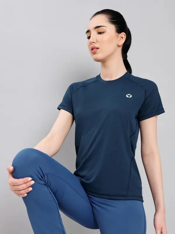 Women Solid Slim Fit Crew Neck T-shirt with TECHNO COOL+