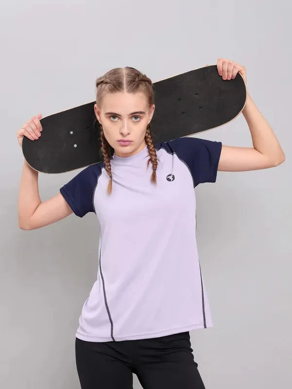 Women Colorblock Slim Fit Crew Neck T-shirt with TECHNO COOL+