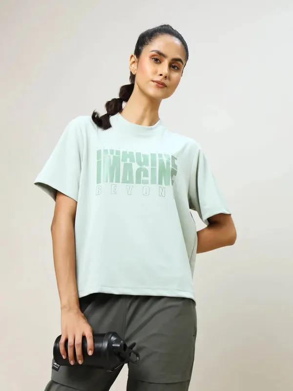 Women Printed Boxy Fit Crew Neck T-shirt with TECHNO COOL+