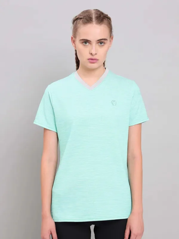 Women Solid Slim Fit V Neck T-shirt with DOUBLE COOL