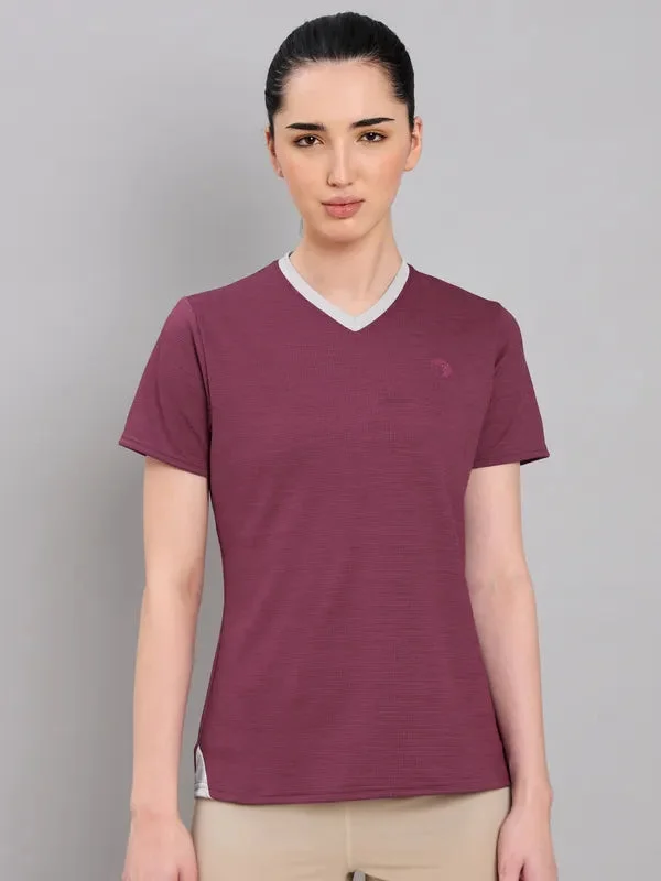 Women Solid Slim Fit V Neck T-shirt with DOUBLE COOL