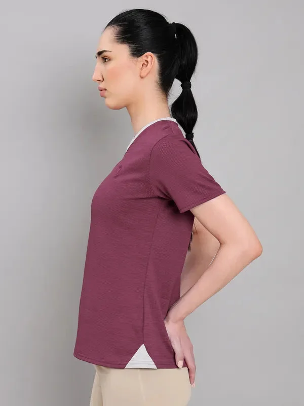 Women Solid Slim Fit V Neck T-shirt with DOUBLE COOL