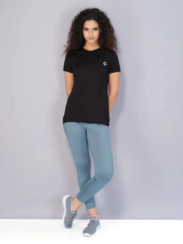 Women Solid Slim Fit Crew Neck T-shirt with TECHNO COOL