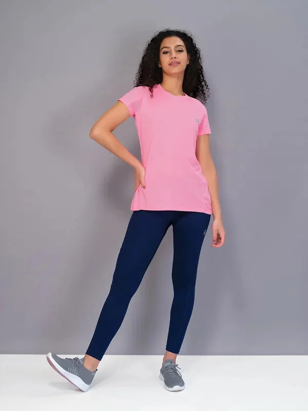 Women Solid Slim Fit Crew Neck T-shirt with TECHNO COOL