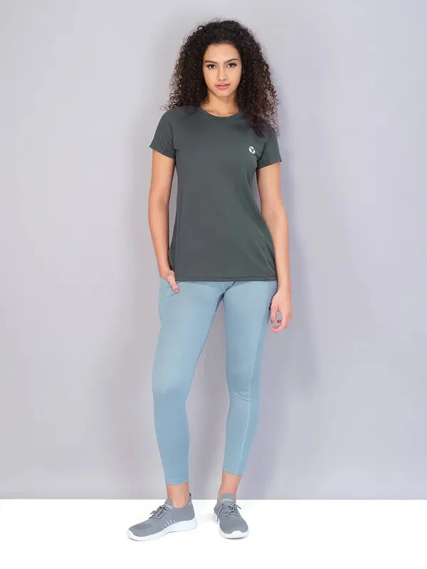 Women Solid Slim Fit Crew Neck T-shirt with TECHNO COOL