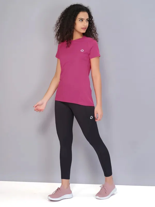 Women Solid Slim Fit Crew Neck T-shirt with TECHNO COOL