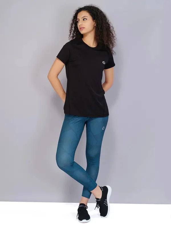 Women Solid Slim Fit Crew Neck T-shirt with TECHNO COOL