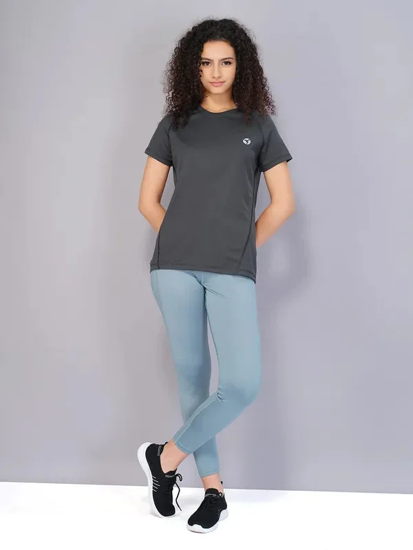 Women Solid Slim Fit Crew Neck T-shirt with TECHNO COOL