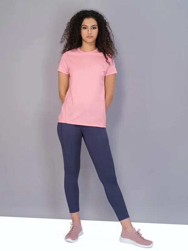 Women Solid Slim Fit Crew Neck T-shirt with TECHNO COOL