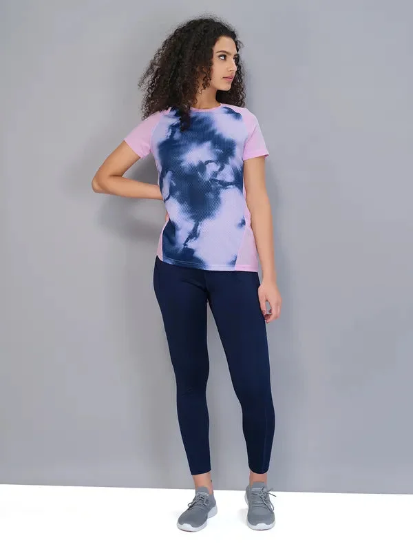 Women Printed Slim Fit Crew Neck T-shirt with TECHNO COOL