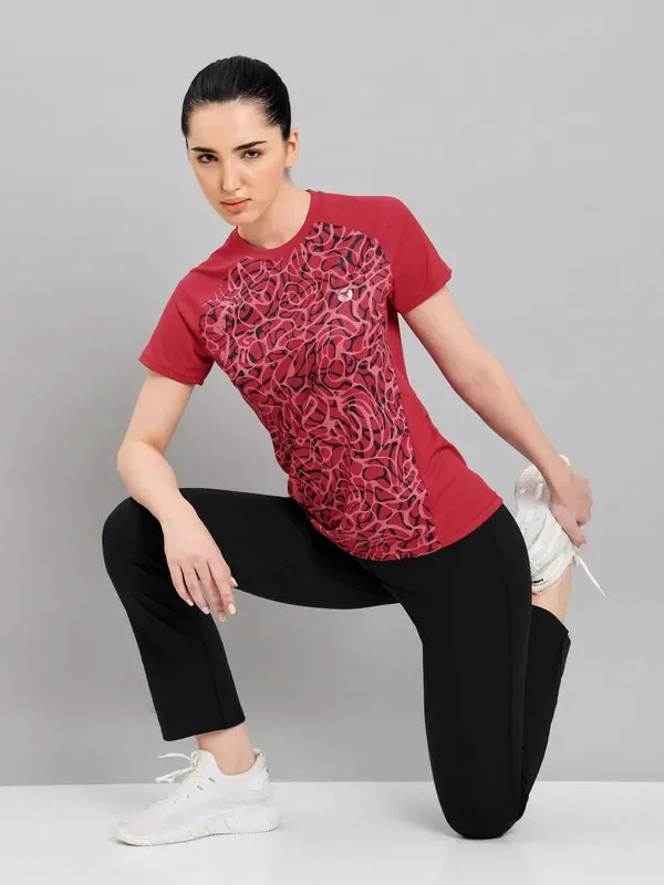 Women Abstract Print Slim Fit Crew Neck T-shirt with TECHNO COOL+