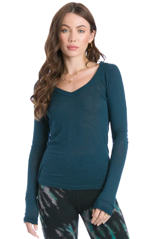 Basic Sexy Long Sleeve V-Neck Slub T