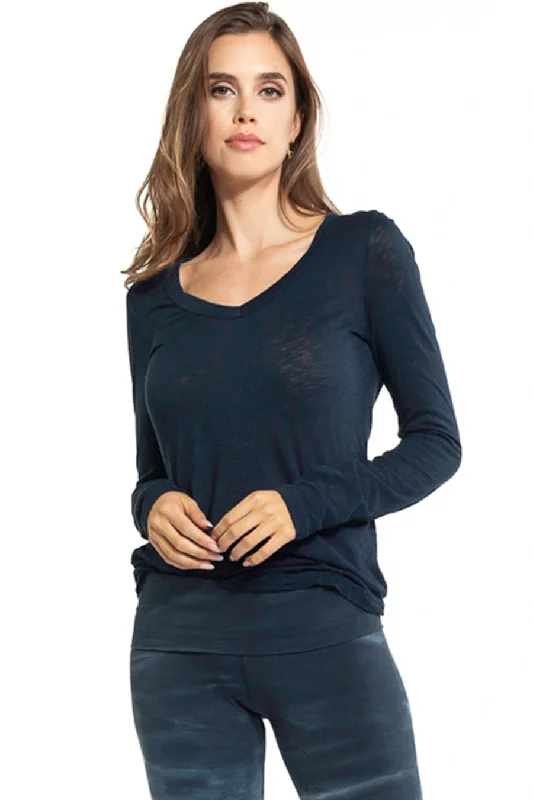 Basic Sexy Long Sleeve V-Neck Slub T