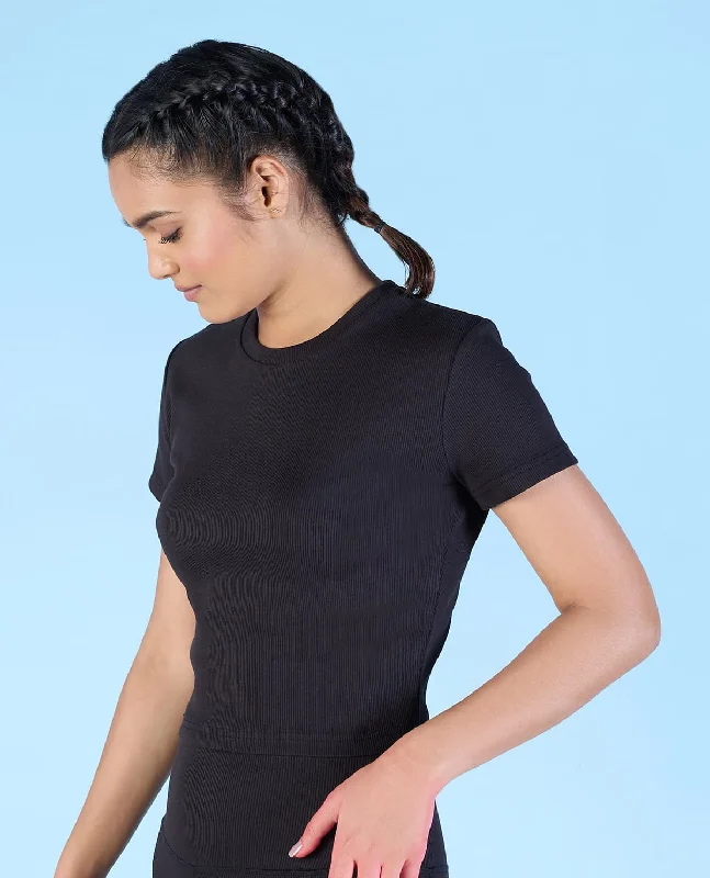 Ribbed Cotton Half Sleeve Top