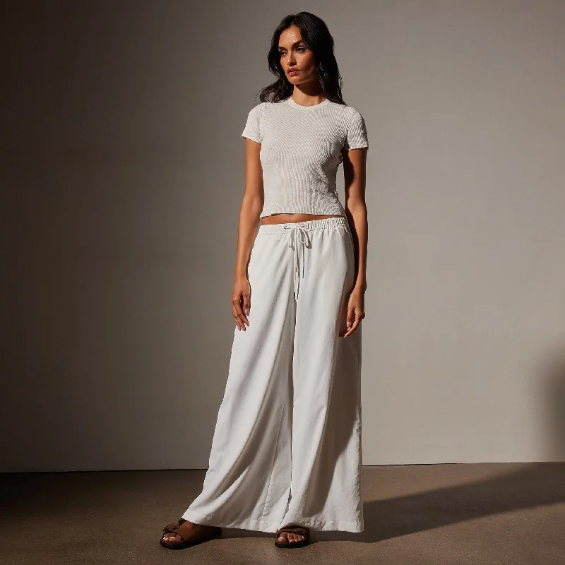 Lightweight Matte Sateen Wide Leg Pant - White