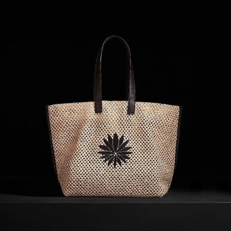 Lotus Raffia Tote - Black Sea