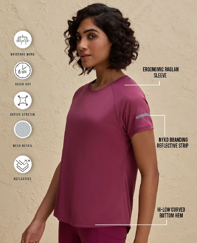 Nykd By Nykaa Quick Dry Half Sleeves Regular Fit Running Tee-NYK033-Grape