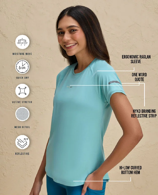 Nykd By Nykaa Quick Dry Half Sleeves Regular Fit Running Tee-NYK033-Turquoise