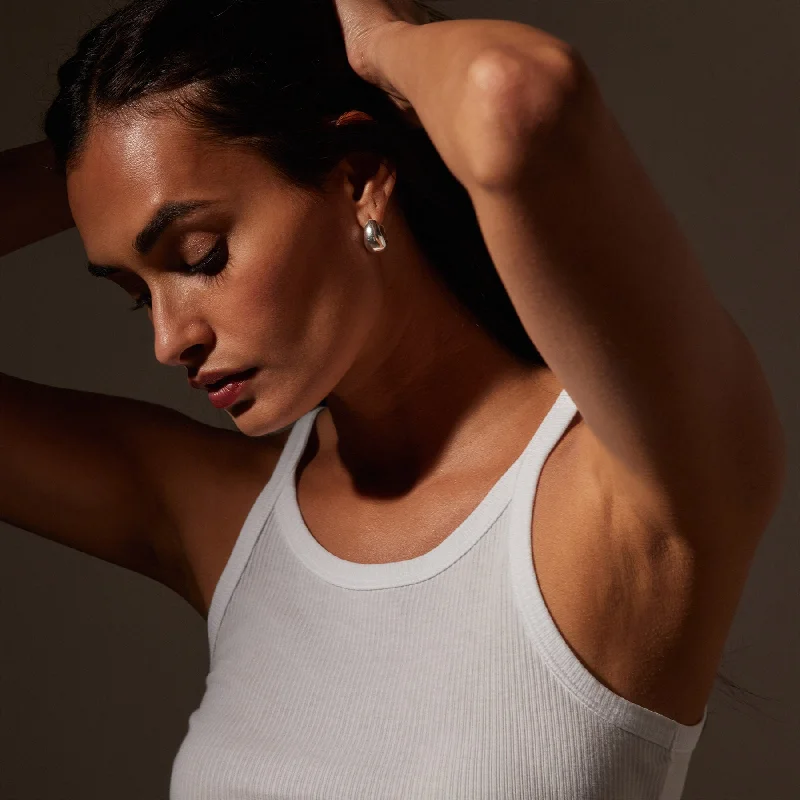 Ribbed High Neck Cami - White