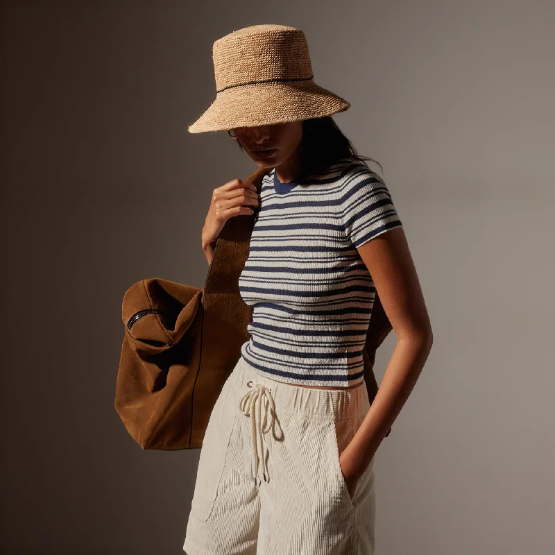 Stretch Linen Ribbed Tee - Canvas/Navy Stripe