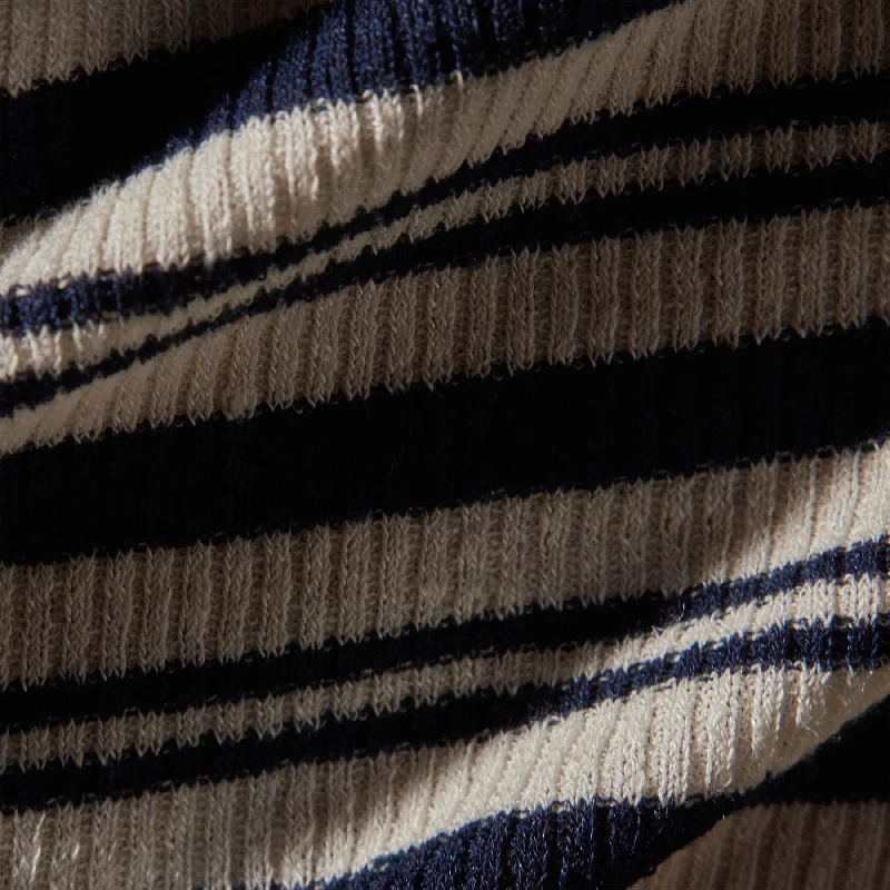 Stretch Linen Ribbed Tee - Canvas/Navy Stripe