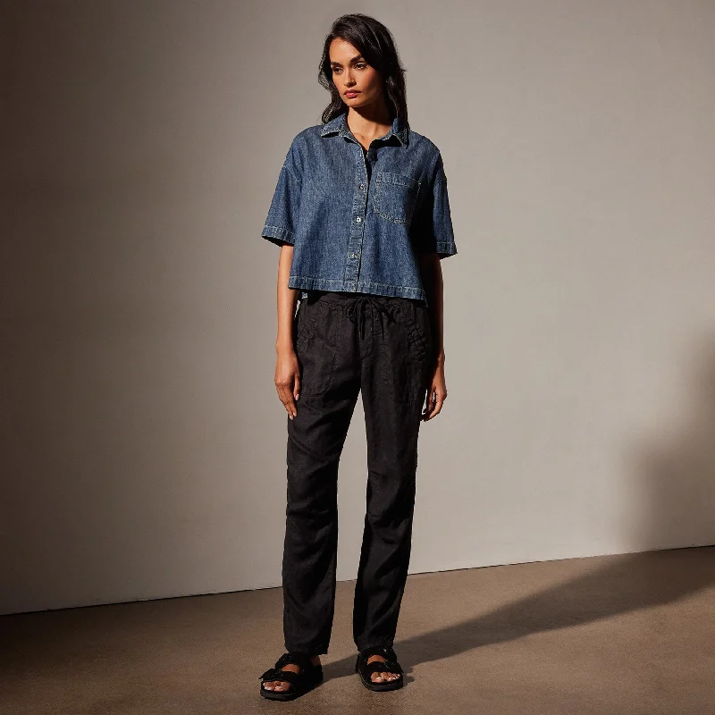 Washed Denim Cropped Shirt - Medium Wash