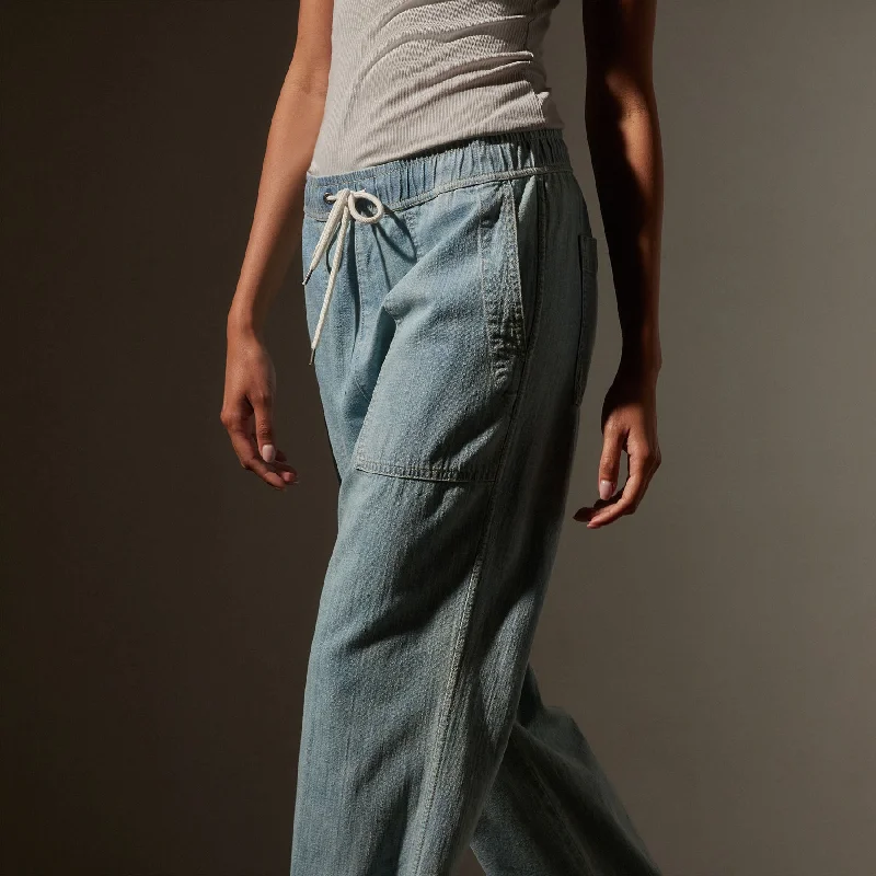 Wide Leg Pull On Denim Pant - Bleach Wash