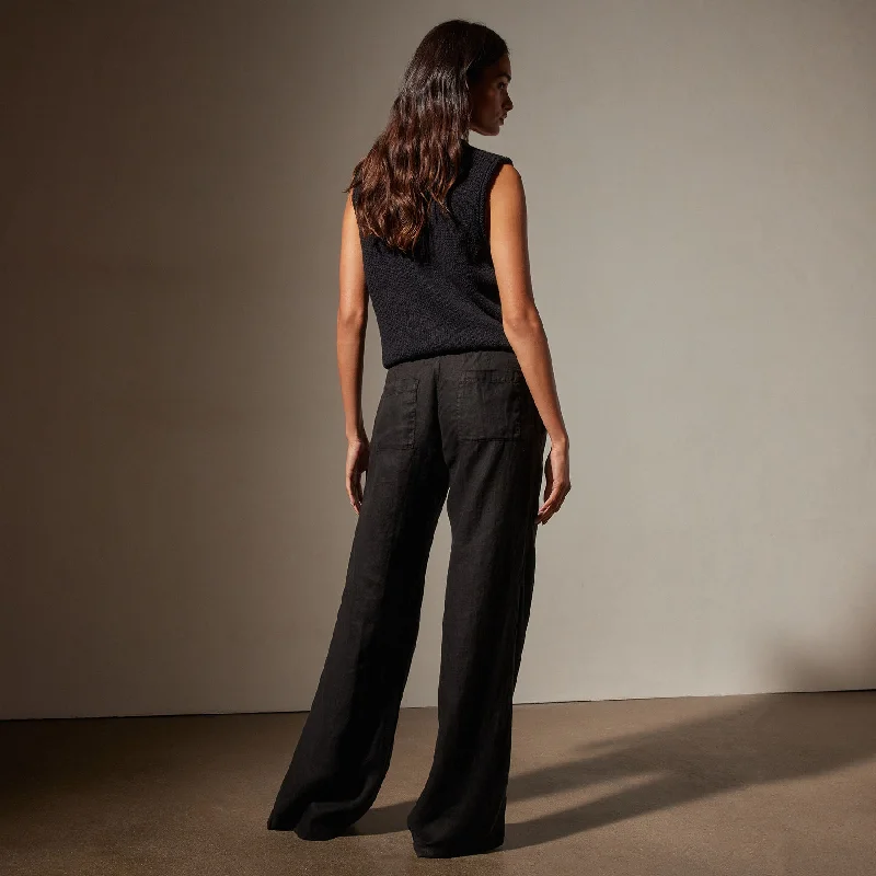 Wide Leg Relaxed Linen Pant - Black