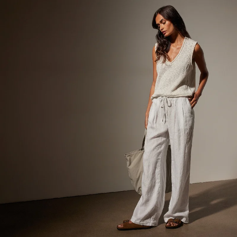 Wide Leg Relaxed Linen Pant - White