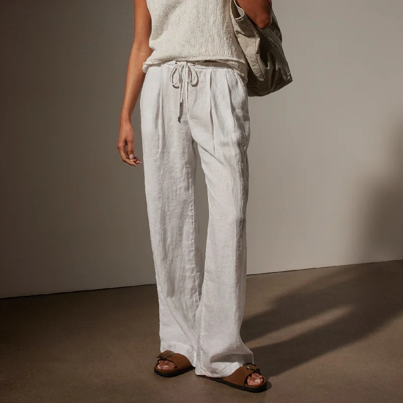 Wide Leg Relaxed Linen Pant - White