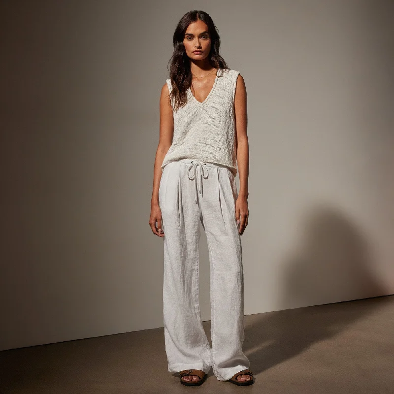 Wide Leg Relaxed Linen Pant - White