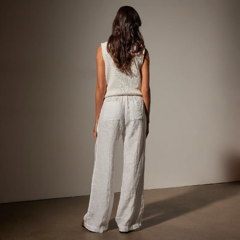 Wide Leg Relaxed Linen Pant - White