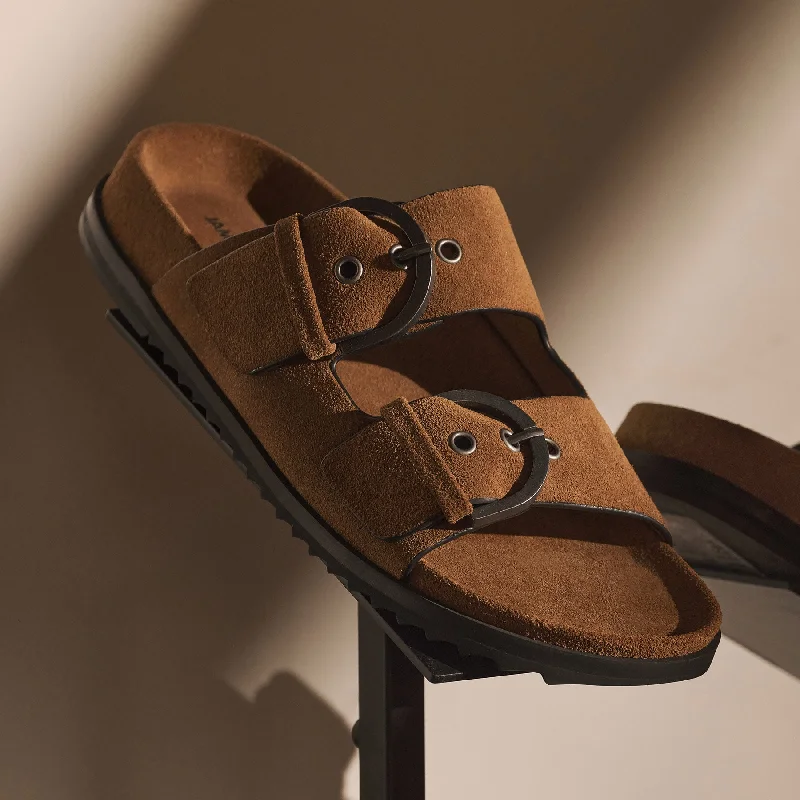 Women's Suede Buckle Slide - Tabacco