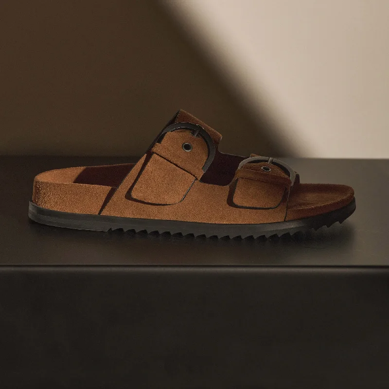 Women's Suede Buckle Slide - Tabacco