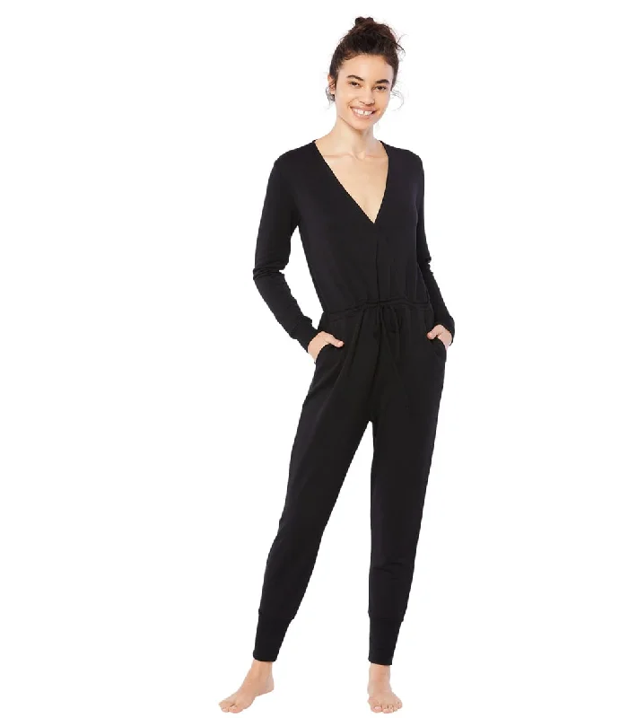 Beyond Yoga Cozy Fleece Overlapping Jumpsuit Black