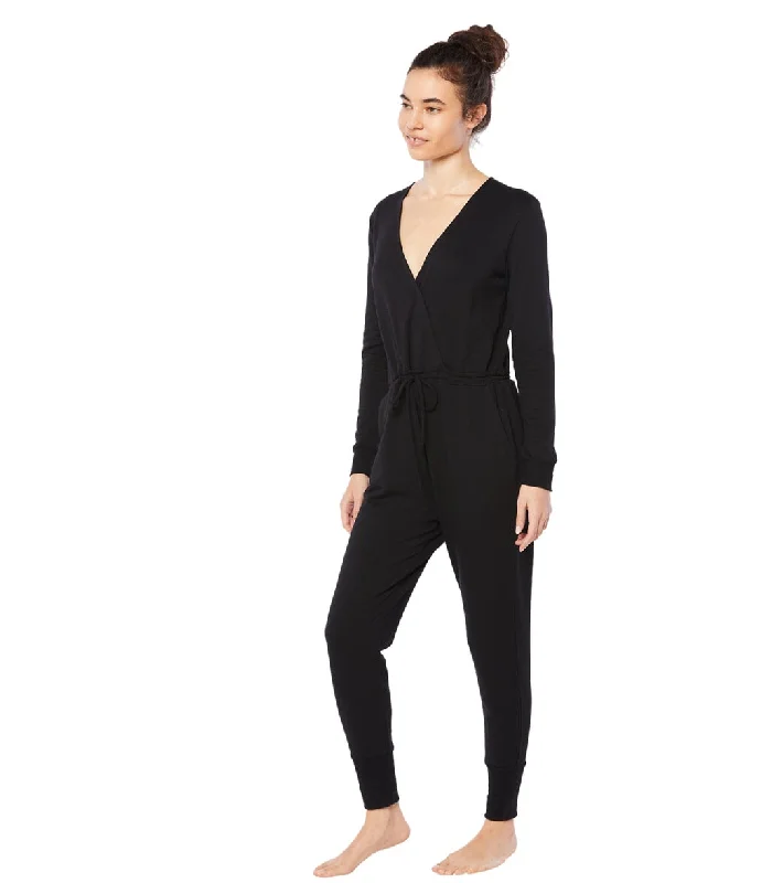 Beyond Yoga Cozy Fleece Overlapping Jumpsuit Black