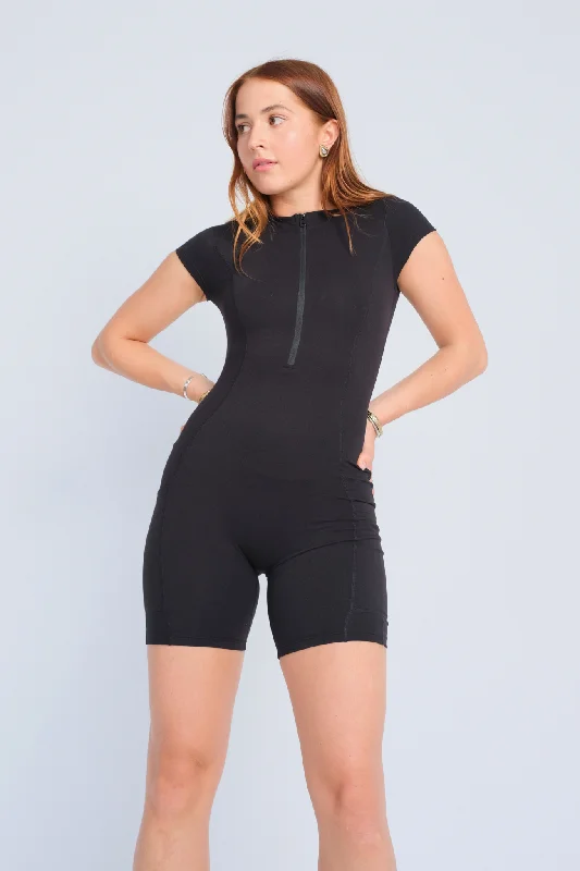 Front Zip Pocket Bodysuit - Black