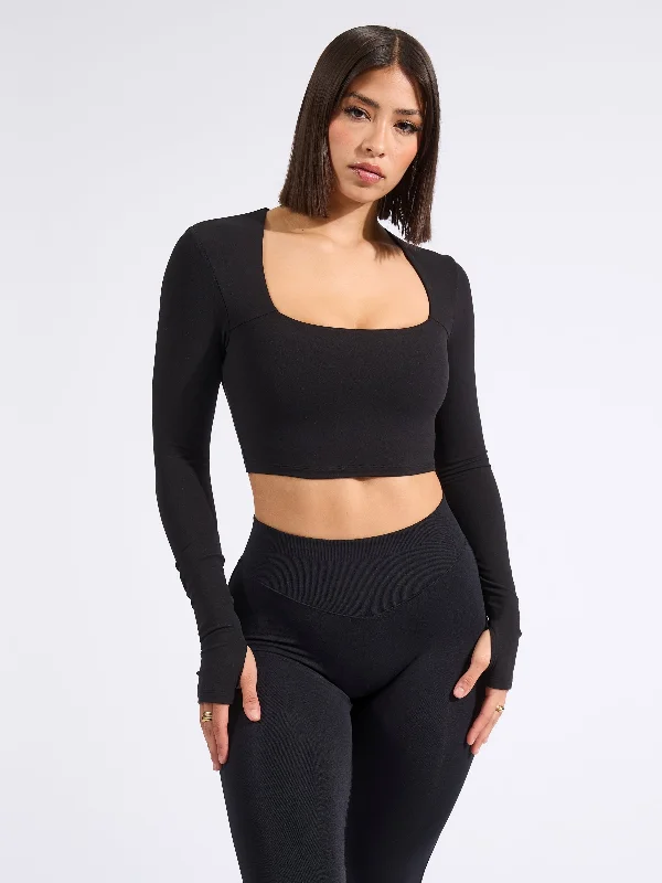 Long Sleeve Butter Crop - Onyx Black