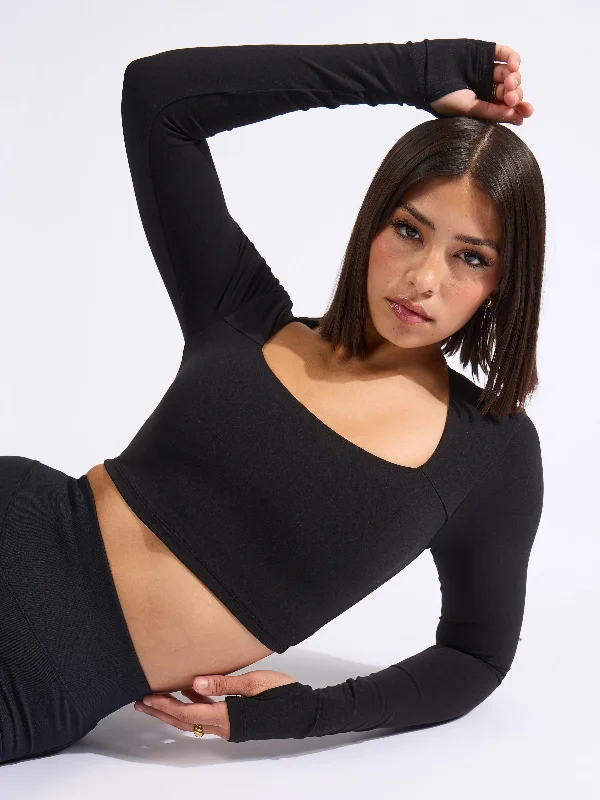 Long Sleeve Butter Crop - Onyx Black