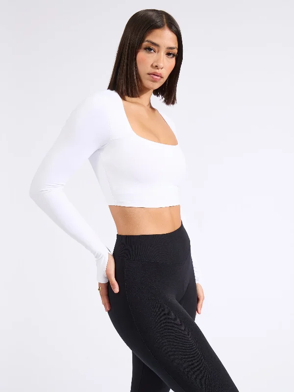 Long Sleeve Butter Crop - White