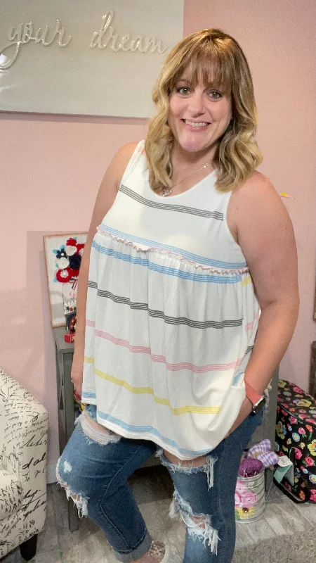 Off White Pastel Stripe Babydoll Tank