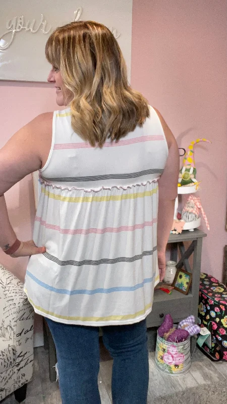 Off White Pastel Stripe Babydoll Tank