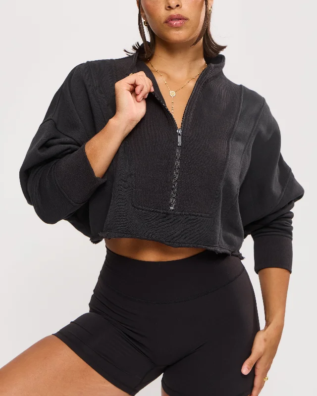 Threads Quarter Zip Crop Jacket- Onyx Black