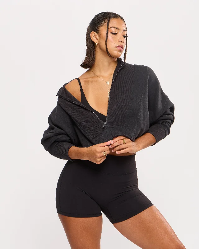 Threads Quarter Zip Crop Jacket- Onyx Black