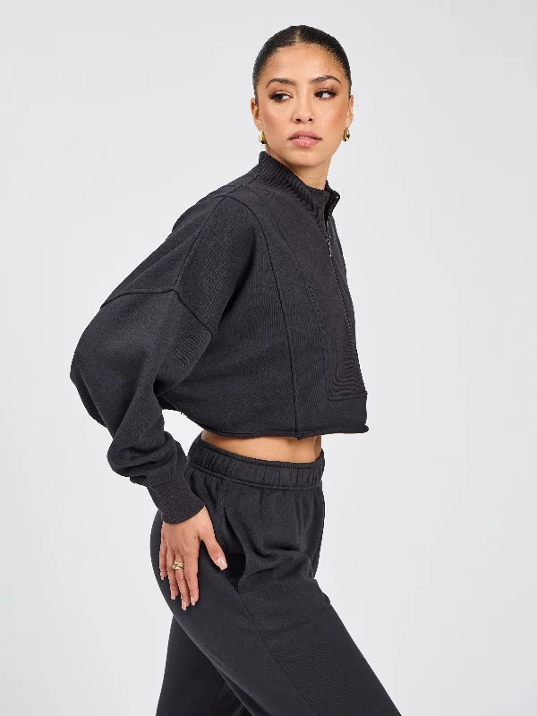 Threads Quarter Zip Crop Jacket- Onyx Black