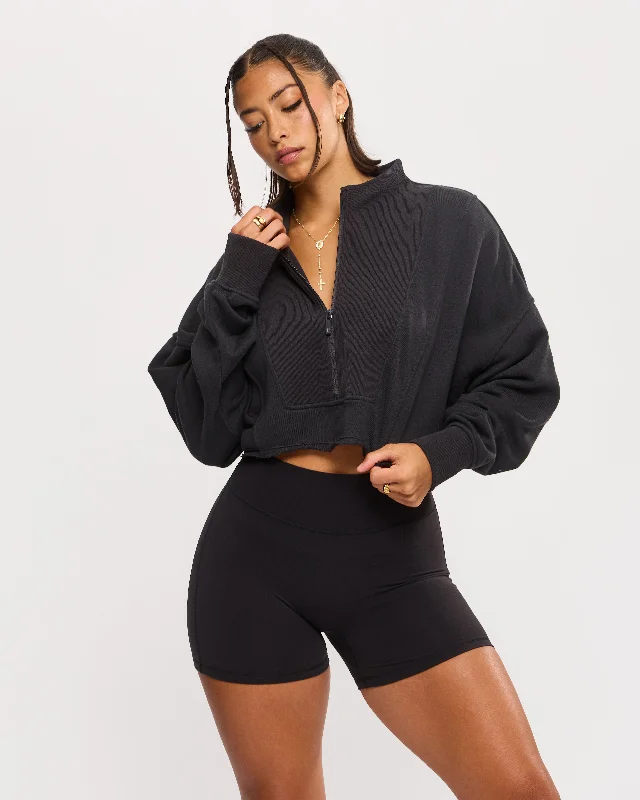 Threads Quarter Zip Crop Jacket- Onyx Black