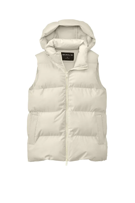 Mercer+Mettle Womens Water Resistant Full Zip Hooded Puffy Vest - Birch