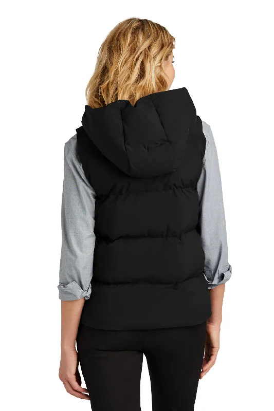 Mercer+Mettle Womens Water Resistant Full Zip Hooded Puffy Vest - Deep Black